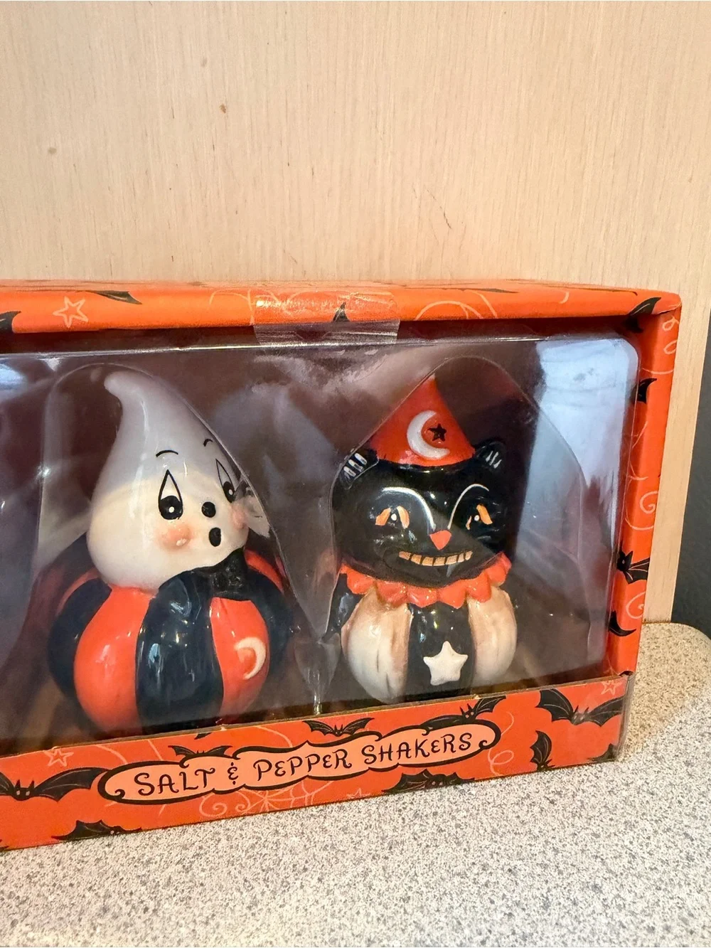 New Johanna Parker Halloween Salt & Pepper Shakers Set Gus Ghost Black Cat 4
